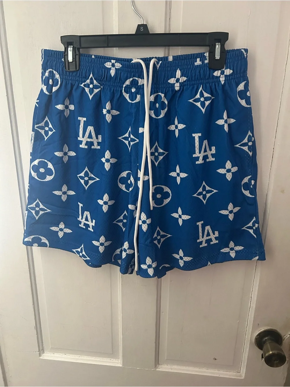 Bravest Studios Blue and White Graphic Men's Swim Trunks..